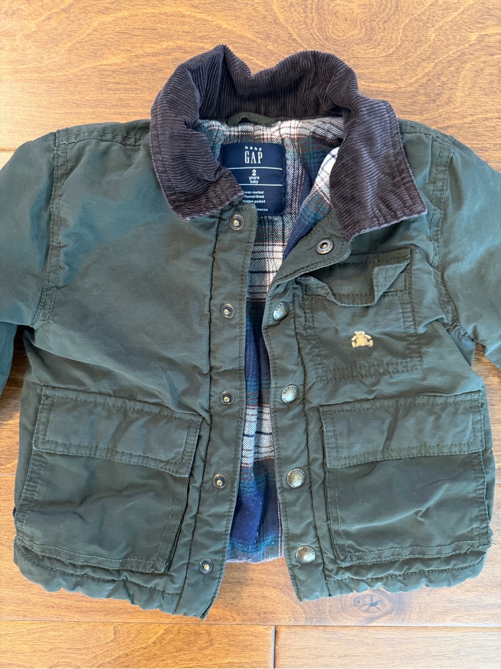 GAP Kids Dark Green Jacket with Brown Corduroy Collar